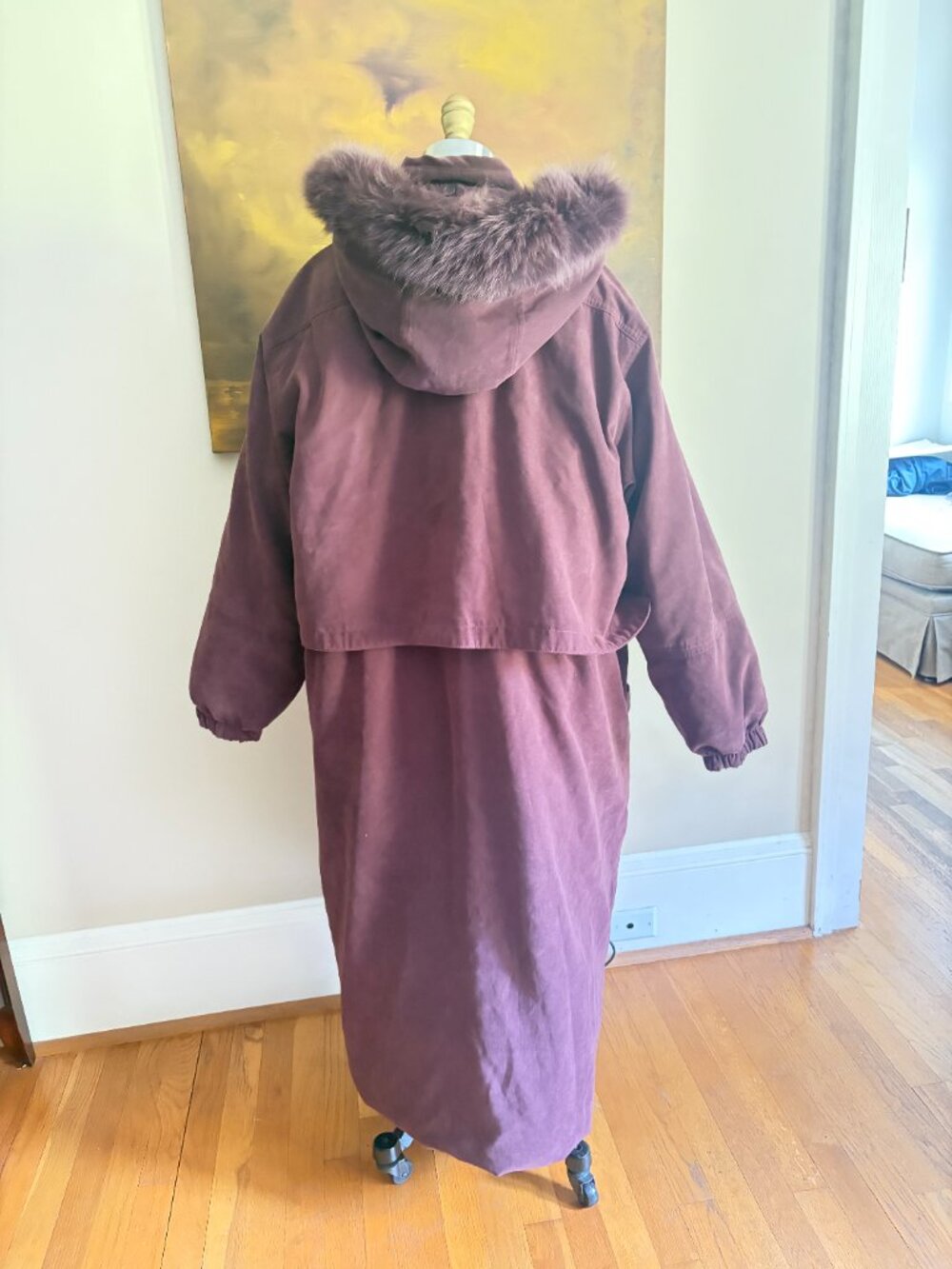 Bromley Sport Extra Long Down Coat Size XL Burgundy Detachable Hood - Picture 3 of 10